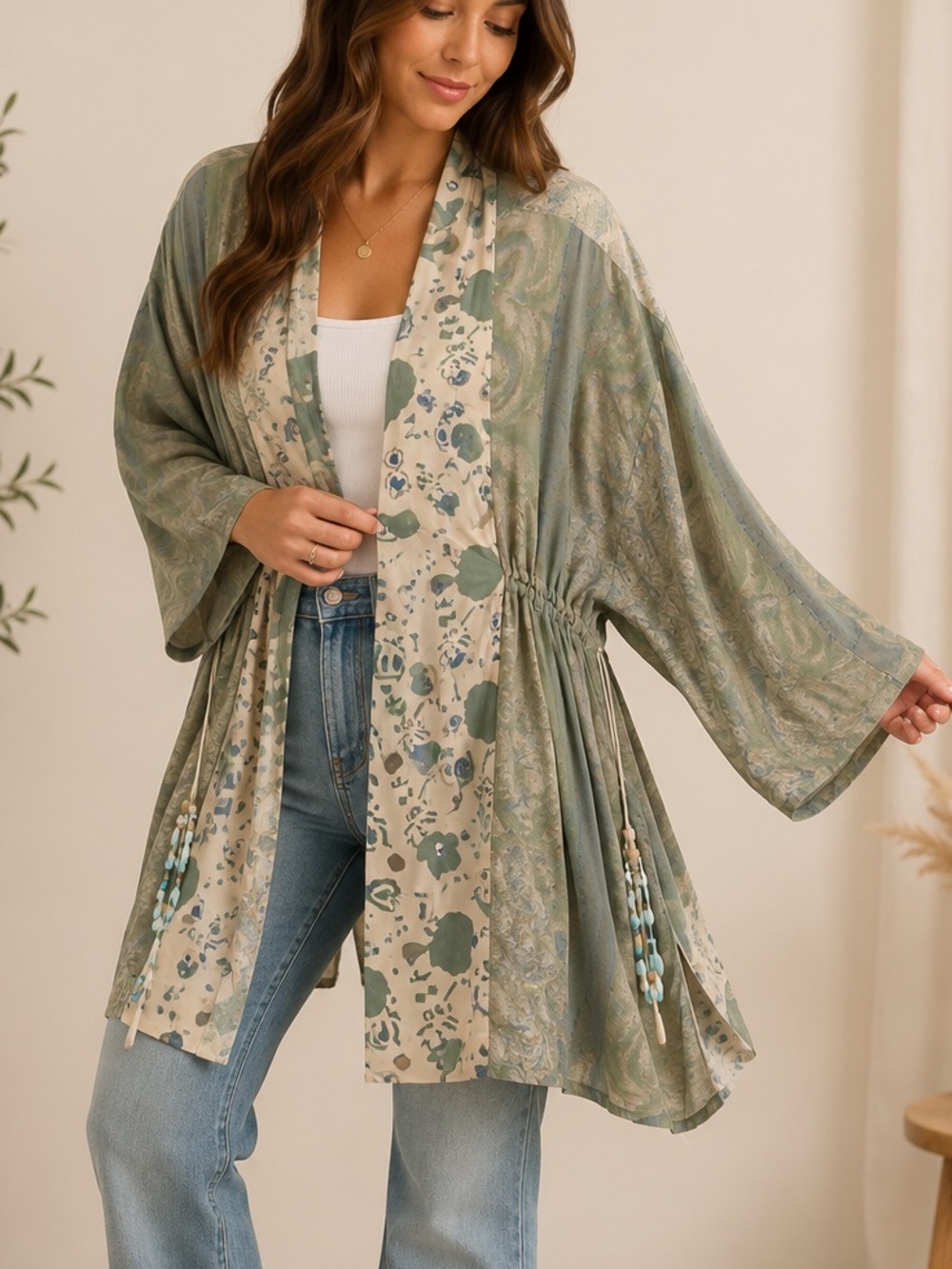 NWT Platinum by Dorothy Schoelen Wearable Art Open Front Kimono Jacket | Medium